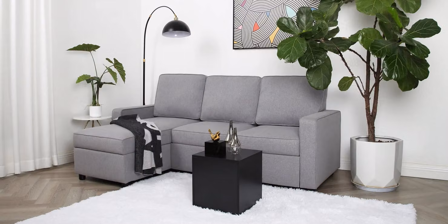 Home Garden Direct Selene L-Shape Corner Sofa Bed in Light Grey Linen Fabric, W: 210 cm, H: 86 cm, D: 160 cm – 3