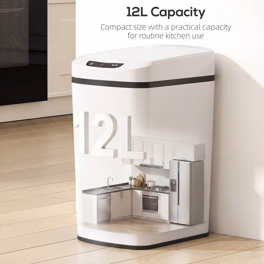 HOMCOM 12L Automatic Touchless Motion Sensor Kitchen Bin, White – 3