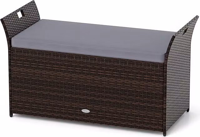 Costway Grey Hand-woven PE Rattan Wicker Outdoor Storage Bench