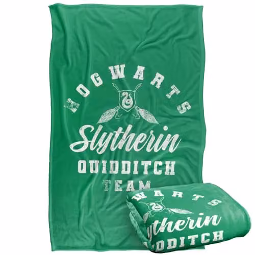 Warner Bros. Harry Potter Slytherin Quidditch Super Soft Fleece Throw Blanket, Green/Multicolour, W: 91.44 cm, L: 147 cm