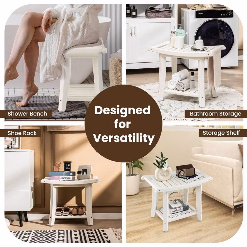 VOGREX 2-Tier Corner Shower Stool and Bathroom Storage Shelf, White – 5
