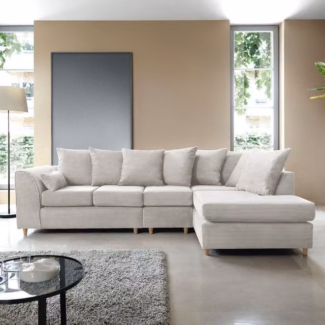 Abakus Direct Right Hand Facing Large L-Shaped Corner Sofa in White Jumbo Cord, W272 x D164 x H90 cm – 1