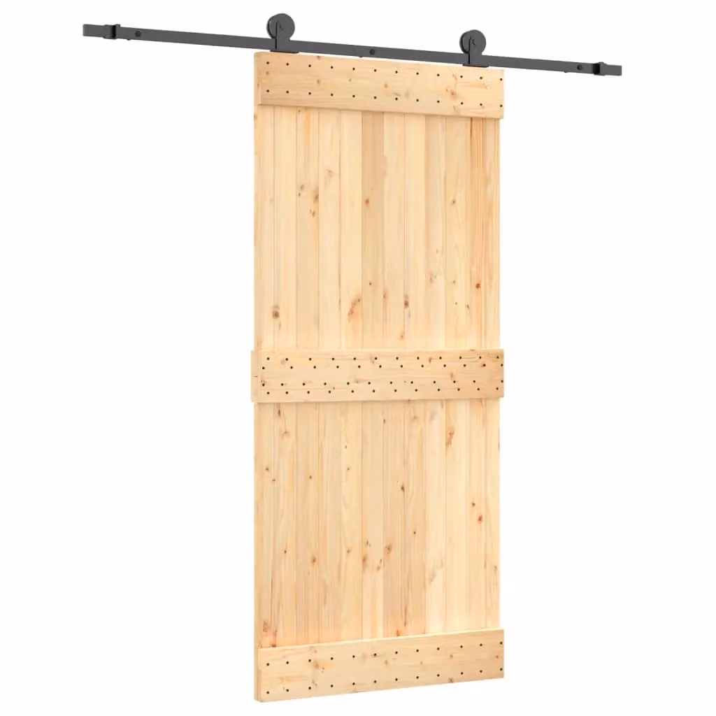 Berkfield Home Rustic Sliding Door with Hardware Set, Solid Pine Wood in Brown, W: 90 cm, H: 210 cm