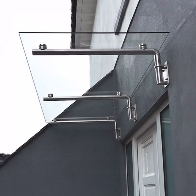 Monstershop Glass Door Canopy and Brackets in Silver Stainless Steel, W: 180 cm, D: 80 cm