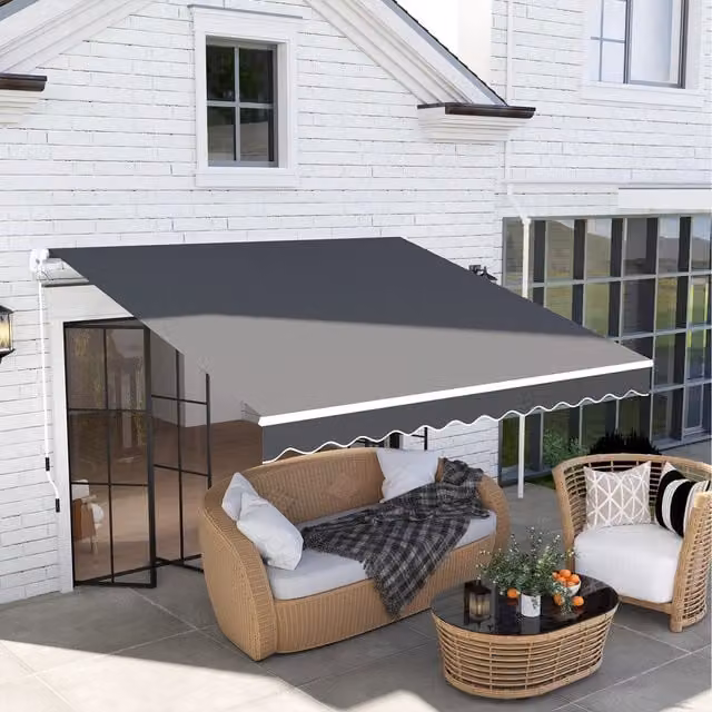 Outsunny Manual Garden Patio Awning with Folding Arms in Dark Grey, W: 2.95 m, D: 2.5 m