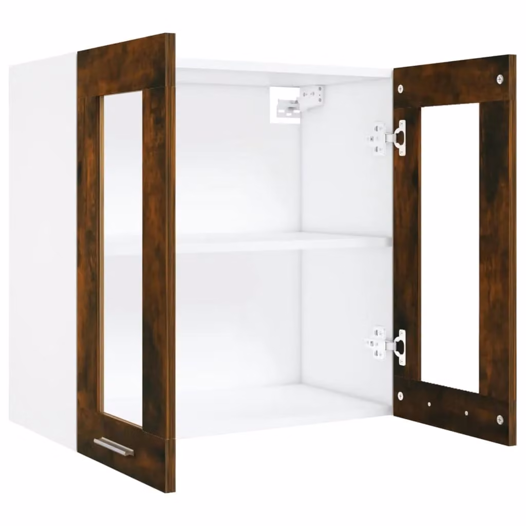 Berkfield Home Smoked Oak Hanging Glass Cabinet, Brown, W/D/H: 60 x 31 x 60 cm – 3