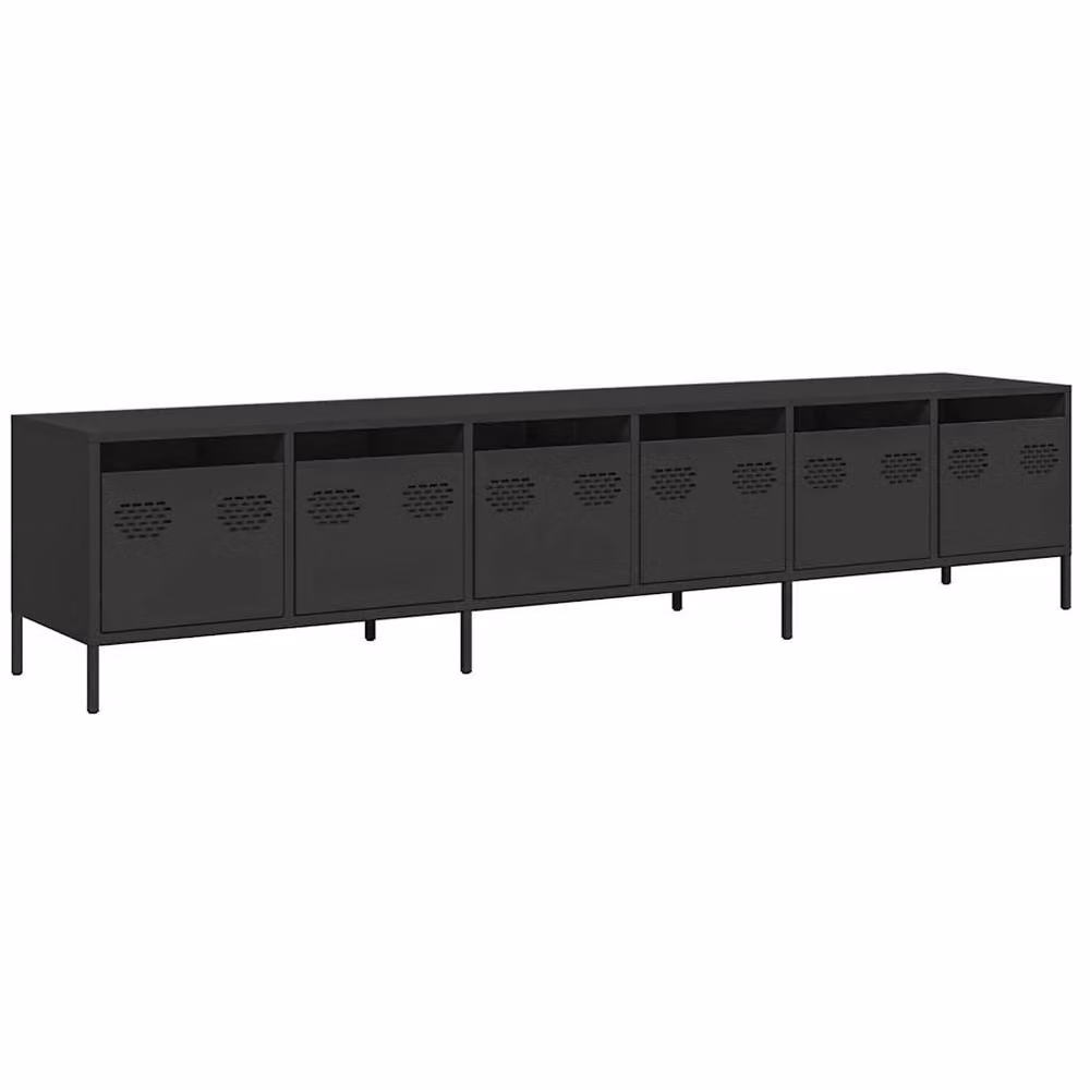 Berkfield Home Industrial TV Cabinet in Matt Black Metal, W/D/H: 202 x 39 x 43.5 cm – 3