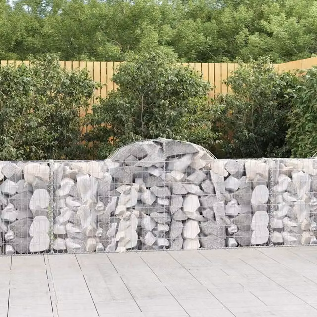 Berkfield Home Arched Gabion Baskets, 8 Piece Set, Silver Galvanised Steel, W: 200 cm, D: 30 cm, H: 80-100 cm