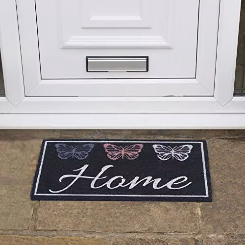 JVL Eco-Friendly Coir Door Mat with Butterfly Design, Black and Sand, W: 70 cm, D: 40 cm – 2