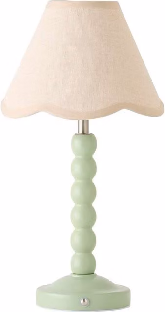 ValueLights Bobbin Scallop Trim Green Rechargeable Portable Ceramic Table Lamp with Fabric Shade – 1