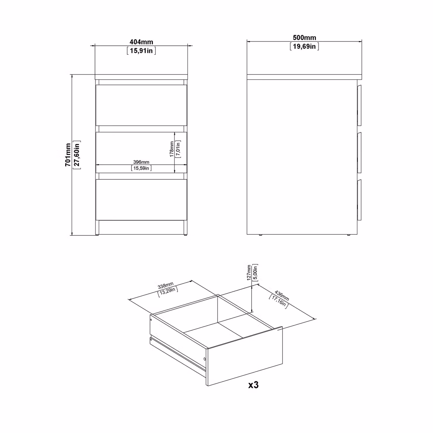 Furniture To Go Naia Modern 3 Drawer Bedside Cabinet in Light Oak – 2