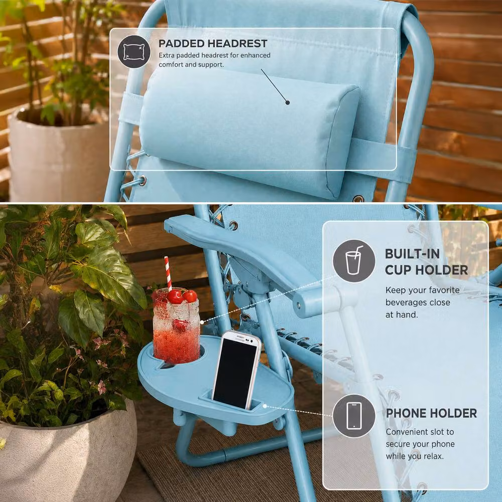 Neo Zero Gravity Recliner Garden Sun Loungers in Aqua Textilene Fabric with Armrests and Adjustable Headrest – 4