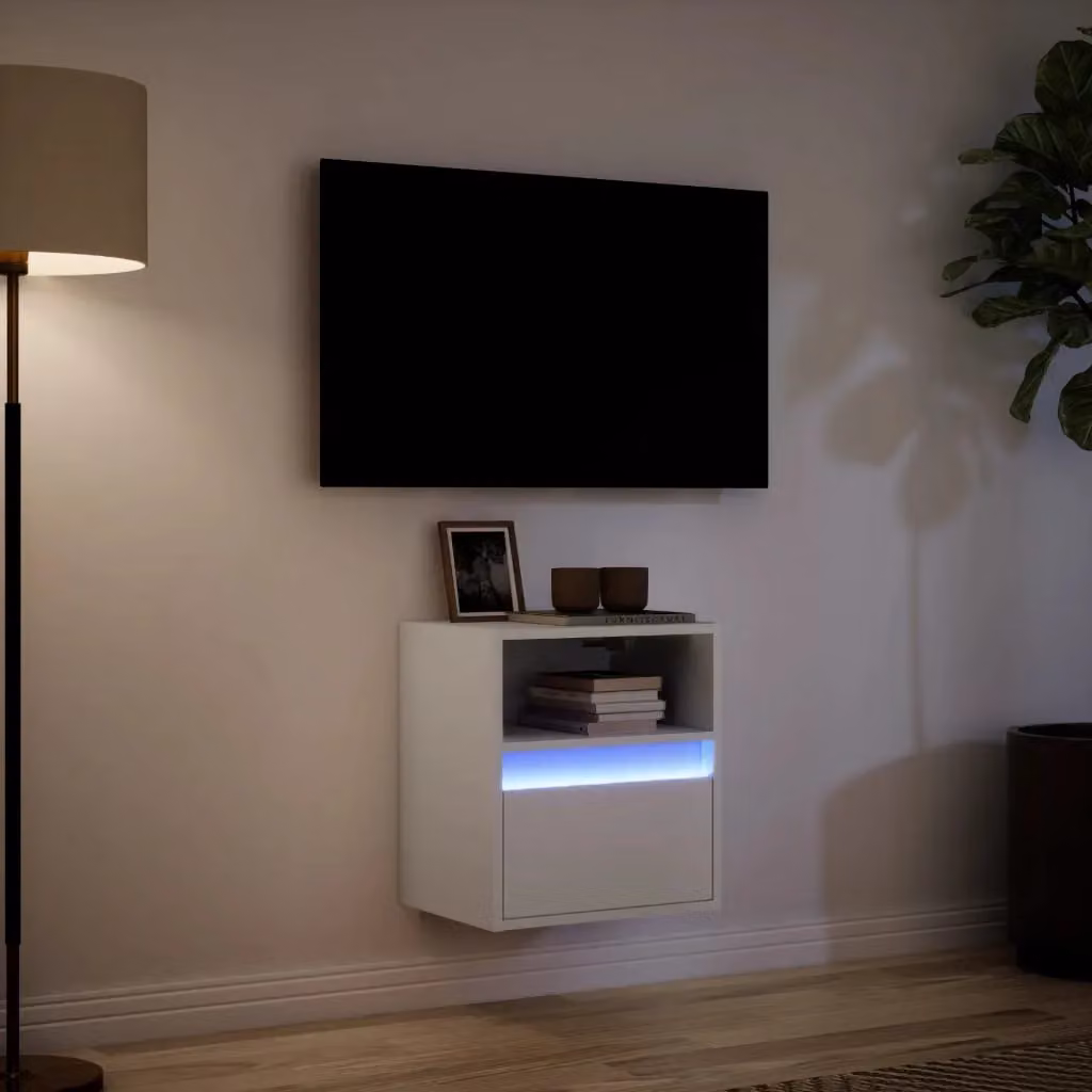 Berkfield Home White Wall Mounted TV Cabinet with Integrated LED Lights, W/D/H: 41 x 31 x 45 cm – 3