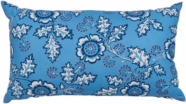 Land & Shore River Outdoor Rectangular Cushion in Blue and Red with Floral Pattern