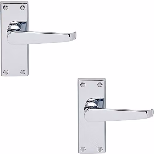Loops 2 Pack Straight Victorian Lever on Rectangular Latch Backplate Door Handles in Polished Chrome