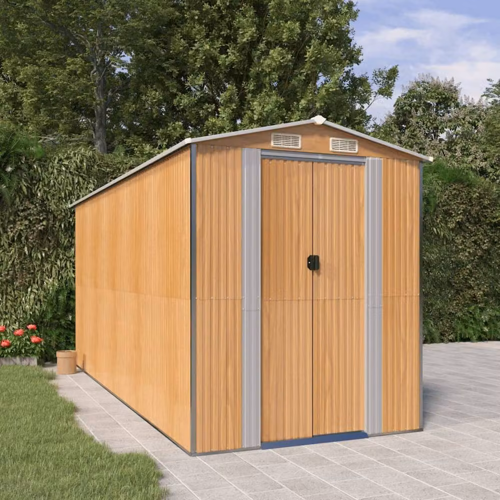 Berkfield Home Garden Shed in Light Brown, Galvanised Steel with Sliding Doors and Side Vent, W/D/H: 440 x 192 x 223 cm – 2