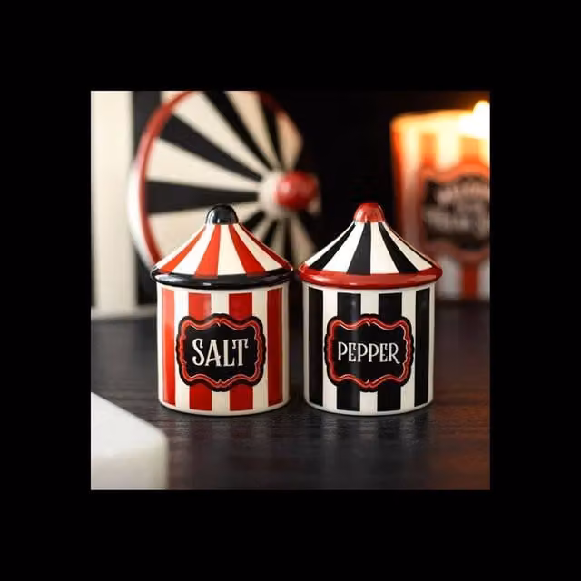 KDMD Circus Tent Red and Black Striped Ceramic Salt and Pepper Shakers – 1