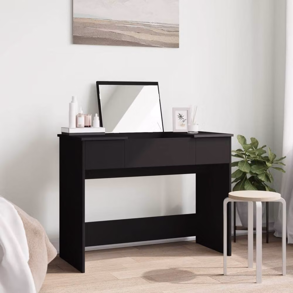 Berkfield Home Modern Dressing Table with Mirror in Black, W/D/H: 100 x 45 x 76 cm – 2