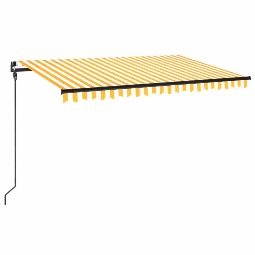 Berkfield Home Manual Retractable Awning with LED, Yellow and White Striped Polyester Fabric, W: 450 cm, D: 300 cm – 2