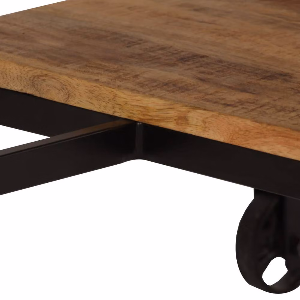 Berkfield Home Industrial Mango Wood Desk with Folding Stool in Brown, W/D/H: 115 x 50 x 76 cm – 6