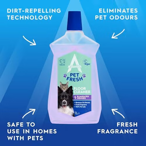 Astonish Pet Fresh Floor Cleaner 3 x 1L Purple Multi Surface Cleaning Liquid with Dirt Technology to Neutralise Pet Odours – 3