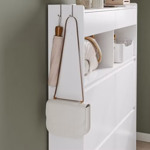 SoBuy Modern White Slim Shoe Cabinet with Integrated Lighting and Tilting Compartments, W/D/H: 120 x 19 x 98 cm – 3