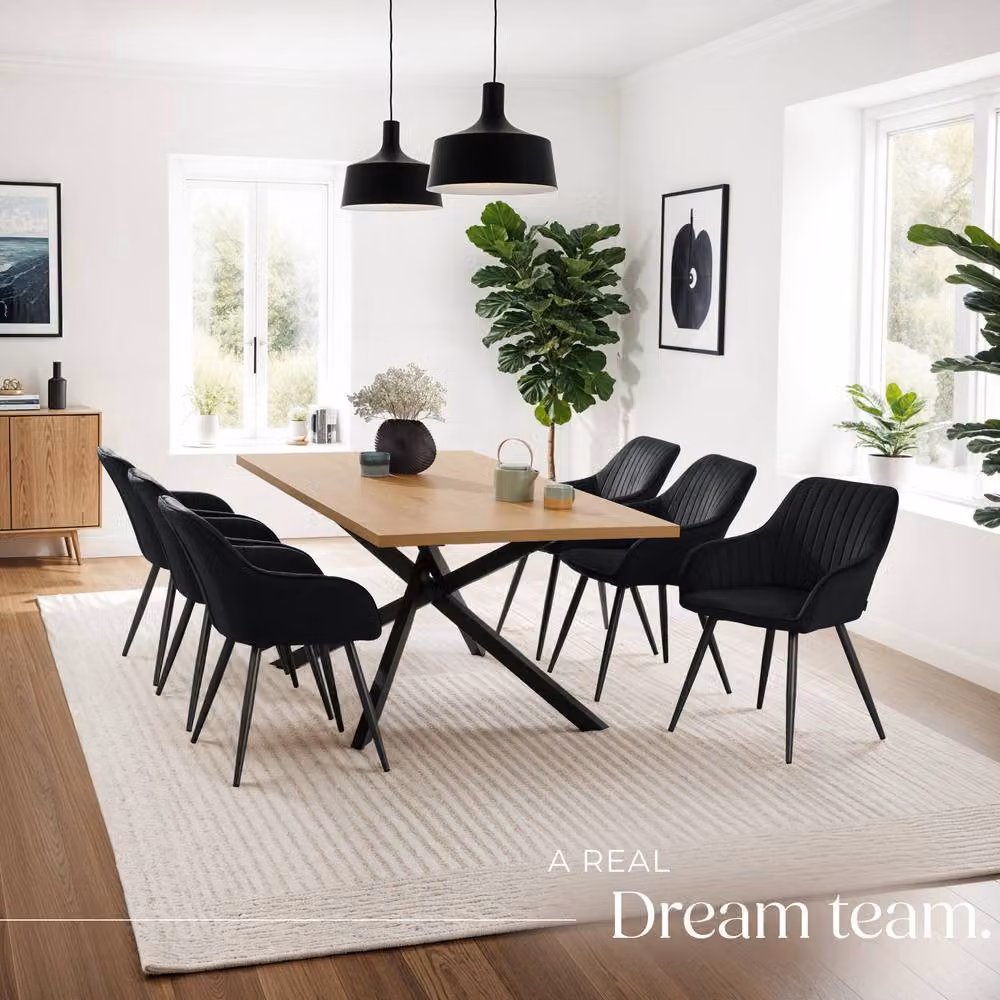 tectake Marilyn Set of 6 Black Velvet Dining Chairs with Armrests – 7