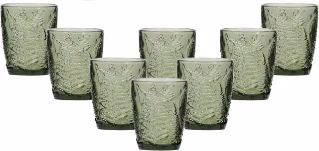 Dibor Set of 8 Green Leaf Embossed Glass Wine Goblets, 260ml per glass – 1