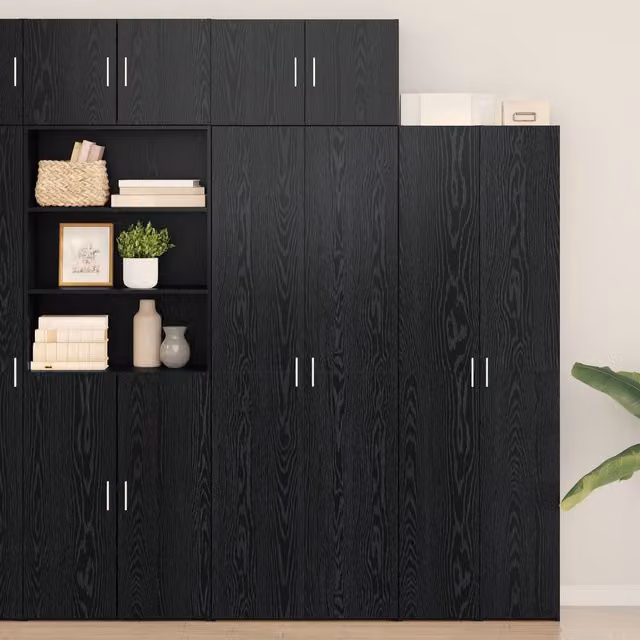 Berkfield Home Black Oak Storage Cabinet with Hinged Doors and Internal Shelves, W: 70 cm, D: 42.5 cm, H: 225 cm