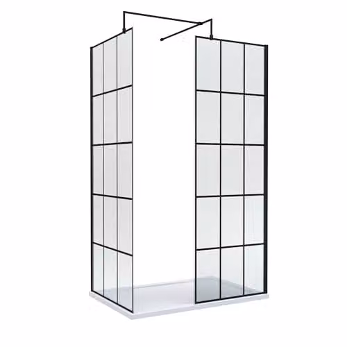 Balterley Wetroom Screen Set with Rectangular Shower Tray and Toughened Safety Glass in Black and White, W/D/H: 195 x 80 x 12 cm – 1