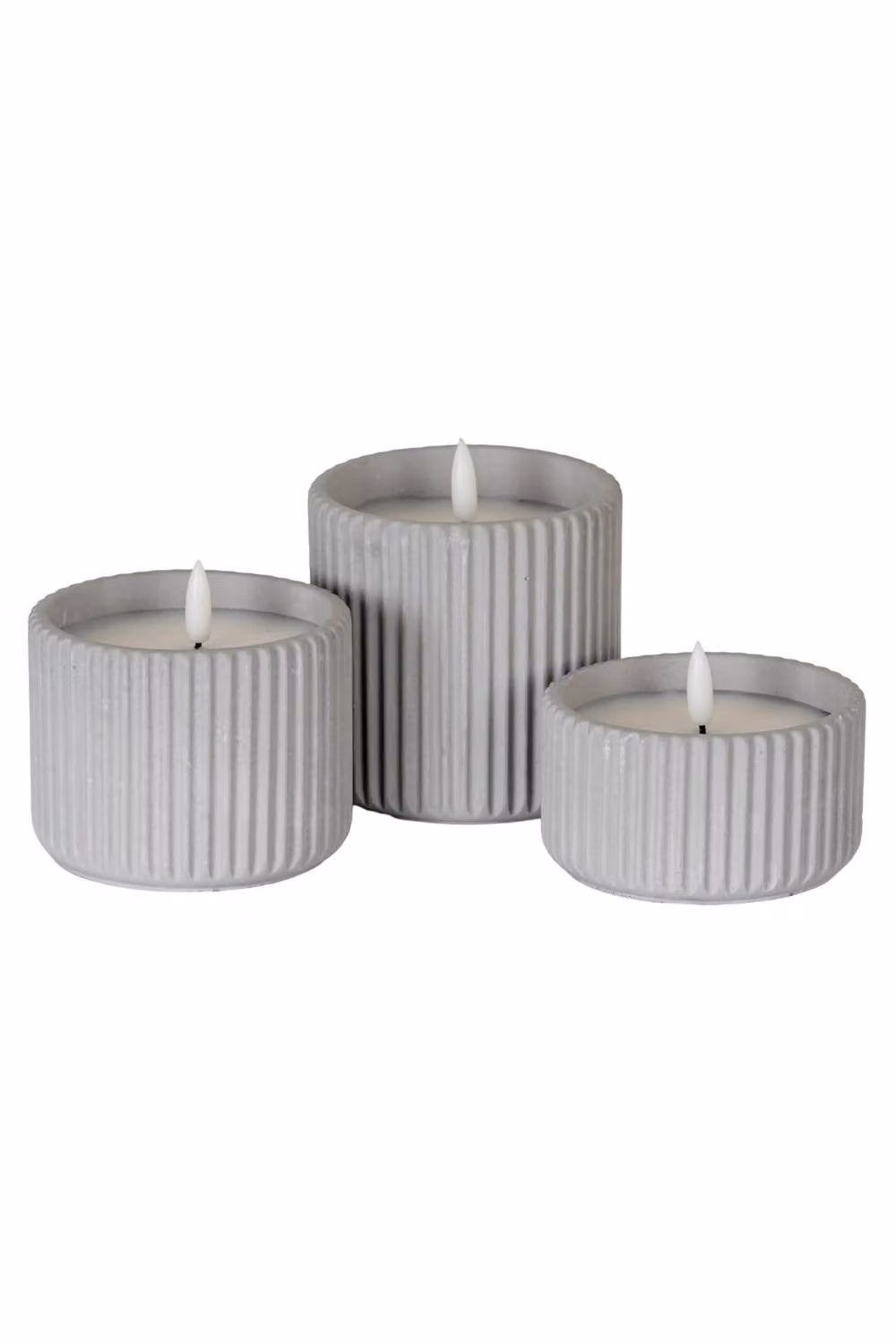 KDMD Luxe Collection Natural Glow Chalk Ribbed Small LED Candle in White – 3