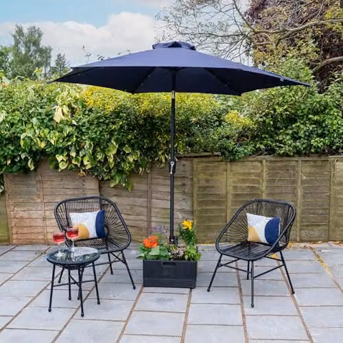 JSH Heavy Duty Garden Umbrella Base Stand in Black, Water and Sand Fillable Parasol Weight with Wheels and Planter Function for 38mm or 48mm Poles – 4