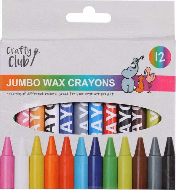 Crafty Club Pack of 12 Jumbo Multicolour Wax Crayons