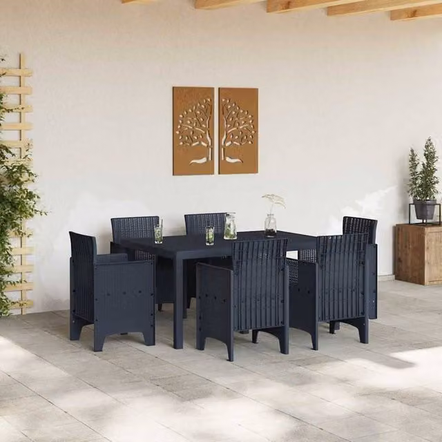 Berkfield Home Modern 7 Piece Grey Poly Rattan Garden Dining Set in Anthracite