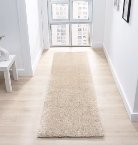 Desire Rugs Washable Non-Slip Plain Hallway and Living Room Runner Rug, Beige, W: 60 cm, L: 200 cm