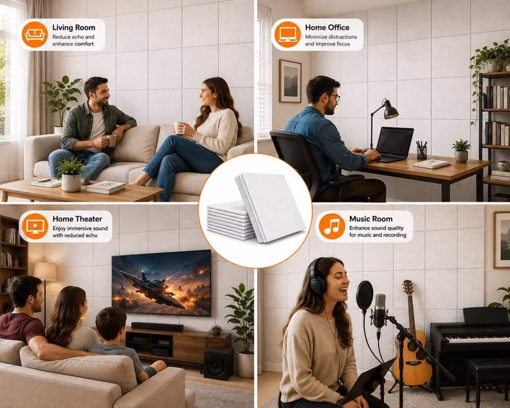 ATEK 12 Pack Self-adhesive Square Acoustic Sound Proofing Felt Wall Panels in White – 6