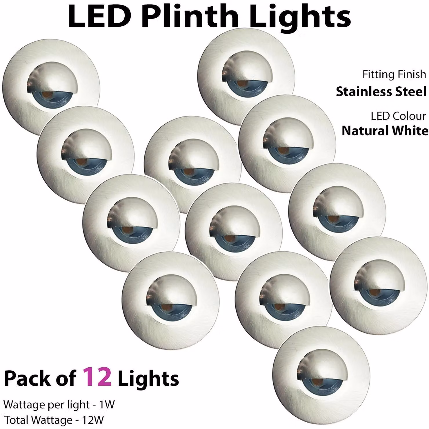 Loops Eyelid LED Plinth Light Kit with 12 Round Silver Stainless Steel Spotlights for Kitchen and Bathroom – 3