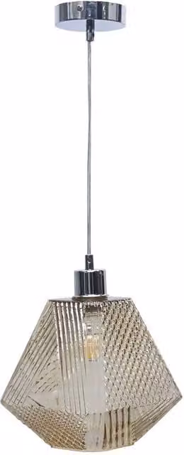 First Choice Lighting Lens Chrome Pendant Light with Champagne Textured Glass, Silver, H 113.0 cm x W 42.0 cm x D 20.0 cm