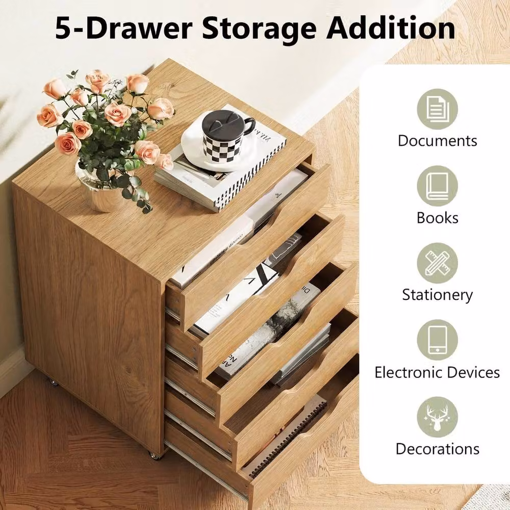 Kelvenix 5 Drawer Rolling Dresser Storage Cabinet in Brown – 2