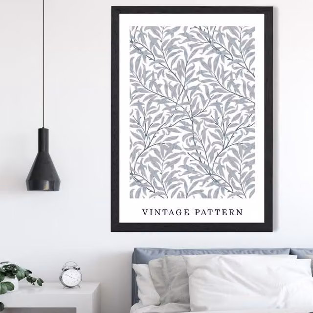 ARTZE Vintage William Morris Grey Willow Floral Botanical Art Print with Black Frame, A3 – 1