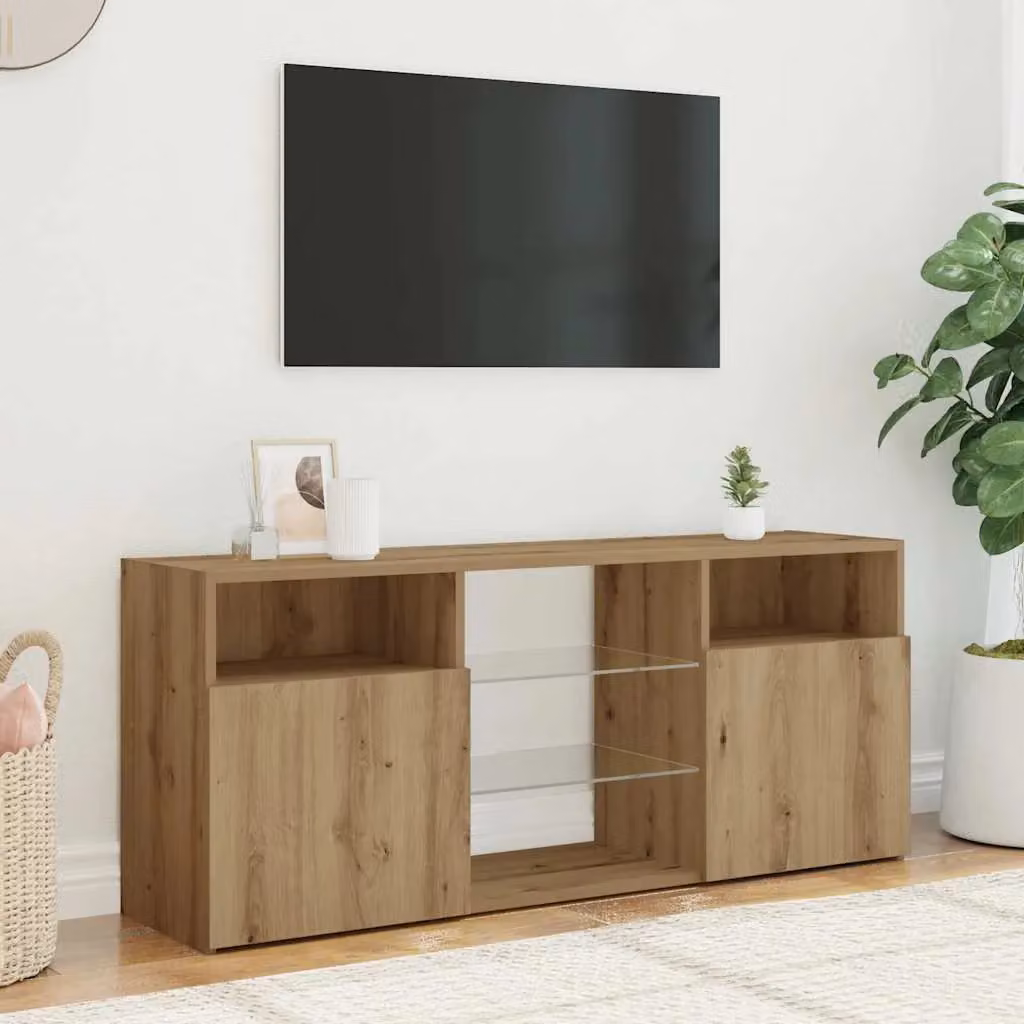 Berkfield Home Modern TV Cabinet with LED Lights in Artisan Oak Brown, W/D/H: 120 x 30 x 50 cm – 3