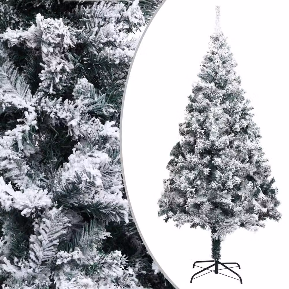 Berkfield Home Beautiful Artificial Flocked Snow Christmas Tree in Green and White, Height: 240 cm – 2