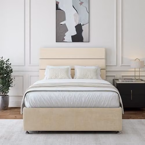Bedmaster Naples Velvet Divan Bed Base with 2 Drawers and Lined Headboard, W/D/H: 200 x 180 x 45 cm