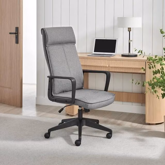 FurnitureboxUK Vesper Modern Grey Fabric Swivel Task Chair for Home Office