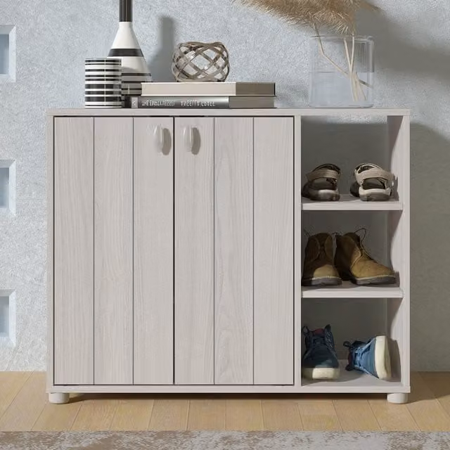 GFW Bideford Scandinavian Oak Shoe Cabinet in Warm Grey Matt Finish