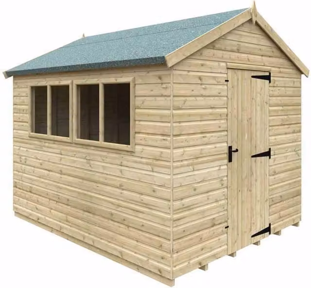 Buttercup Farm Apex Premier 16mm Wooden Garden Shed in Natural Wood, W: 304.8 cm x D: 243.8 cm x H: 235.0 cm