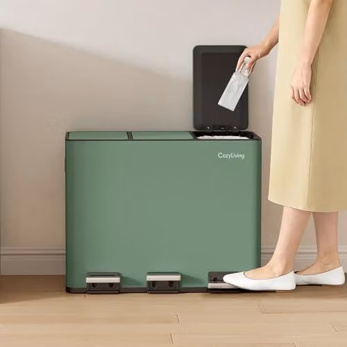 MCC Direct 45L Stainless Steel Kitchen Recycling Pedal Bin with Soft-Close Lids and Removable Inner Buckets, Green – 4