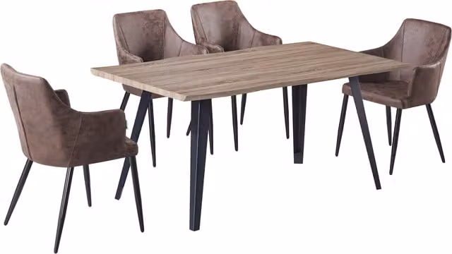 Life Interiors Minimalist Rectangular Wood and Metal Dining Set with Table and 4 Chairs in Brown and Black