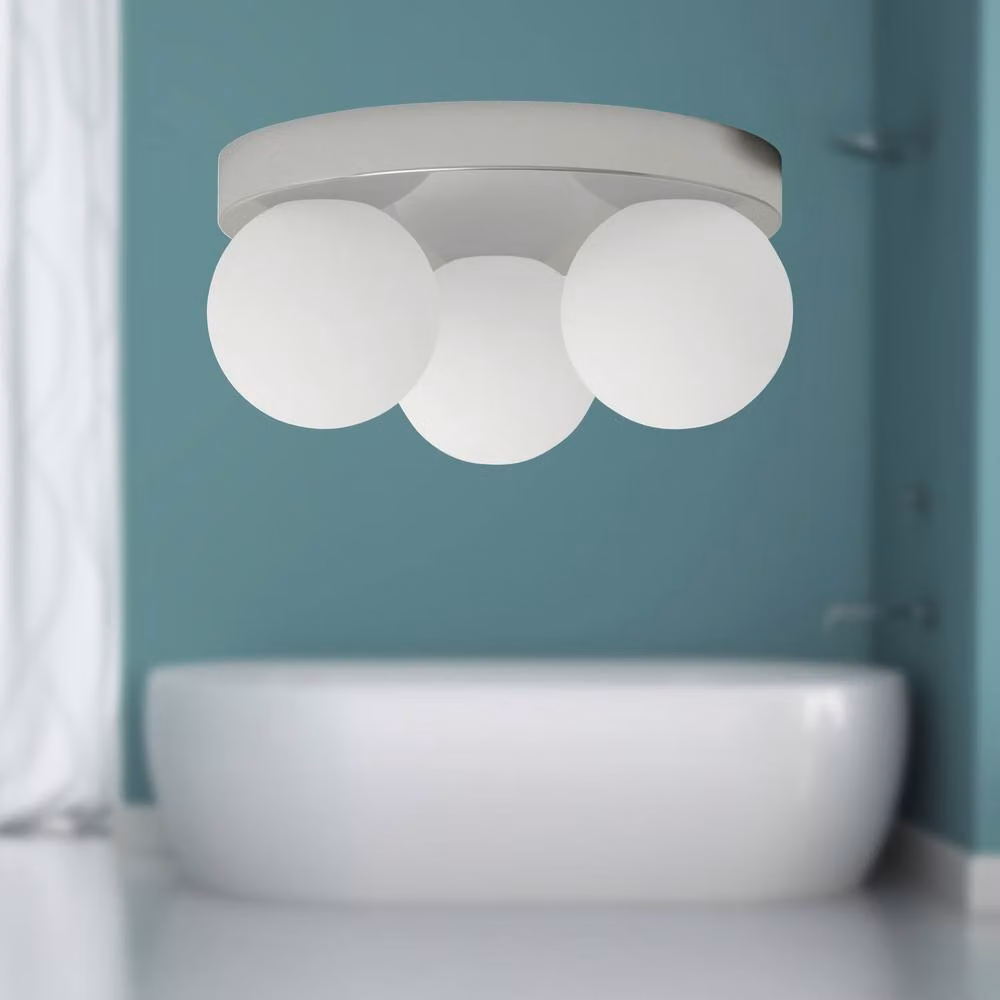 First Choice Lighting Chrome Bathroom Ceiling Light with Opal Glass Shades in Silver – 2
