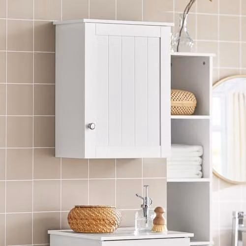 SoBuy Wall-Mounted Bathroom and Kitchen Storage Cabinet with Hinged Doors and Internal Shelves, White, W: 40 cm, H: 52 cm, D: 23 cm – 2